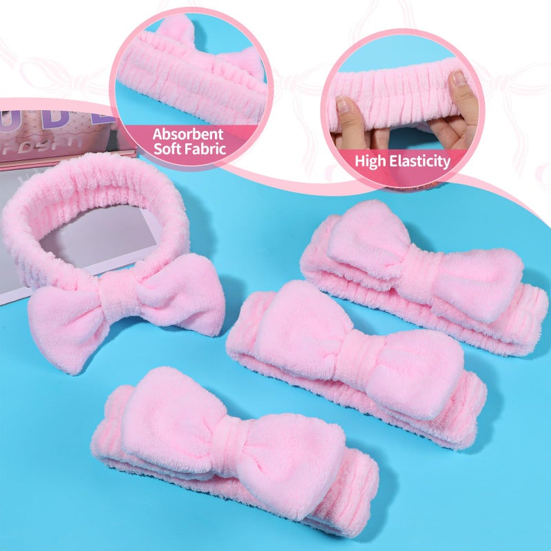 Aeaocvo 20 PCS Spa Headband Bulk, Pink Spa Headbands for Women, Hair Band for Washing Face Beauty Shower Skincare, Elastic Bowknot Make up Headband - Image 3